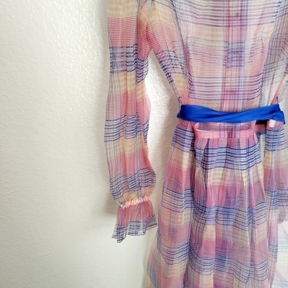 Vintage Lee Jordan New York sheer chiffon long sleeve belted maxi dress sz S - Picture 8 of 11